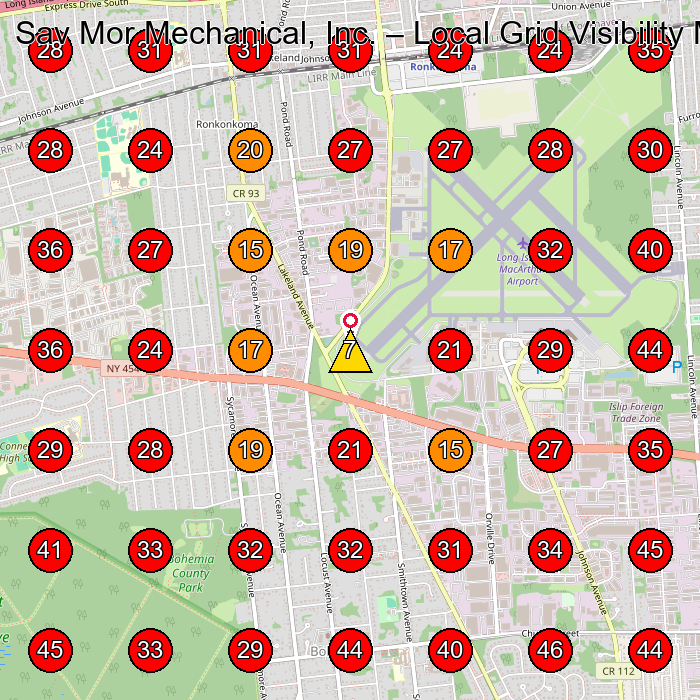 Sav Mor Mechanical, Inc. GeoGrid visibility map for Heating Contractor in Ronkonkoma